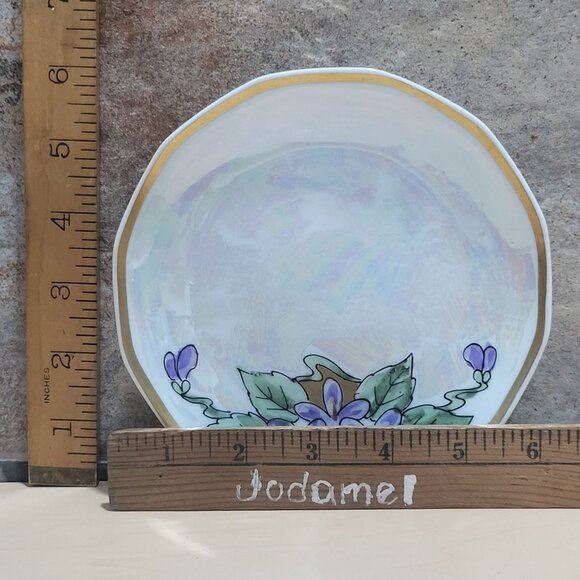 M Z Altrohlau CM R Czechoslovakia Plate Floral Hand Painted Iridescent Sky Blue - Picture 8 of 9